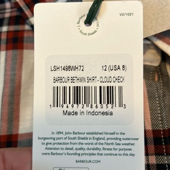Barbour Bethwin Button Down Top Cloud Check Size 8 NWT - Picture 7 of 8